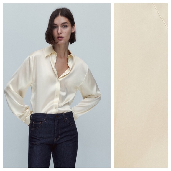 NWT. Massimo Dutti Cream Silk Blend Fitted Blouse. Size S. - Picture 2 of 12